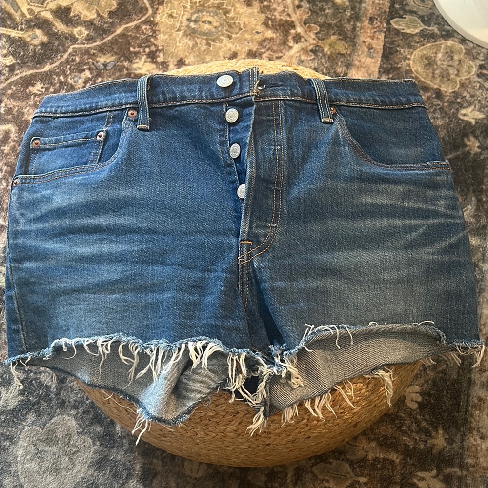 Levi's Blue Jean Shorts with Frayed Hem